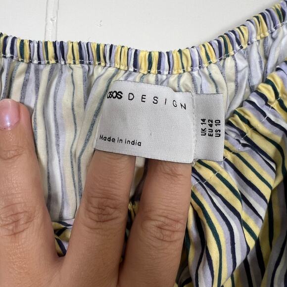 NWT ASOS DESIGN puffed sleeve smock mini dress in yellow stripe sz 10 - Picture 5 of 9